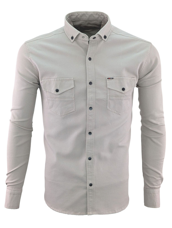 Wygodna Beżowa Koszula Jeansowa na napy Rawlucci Model 113