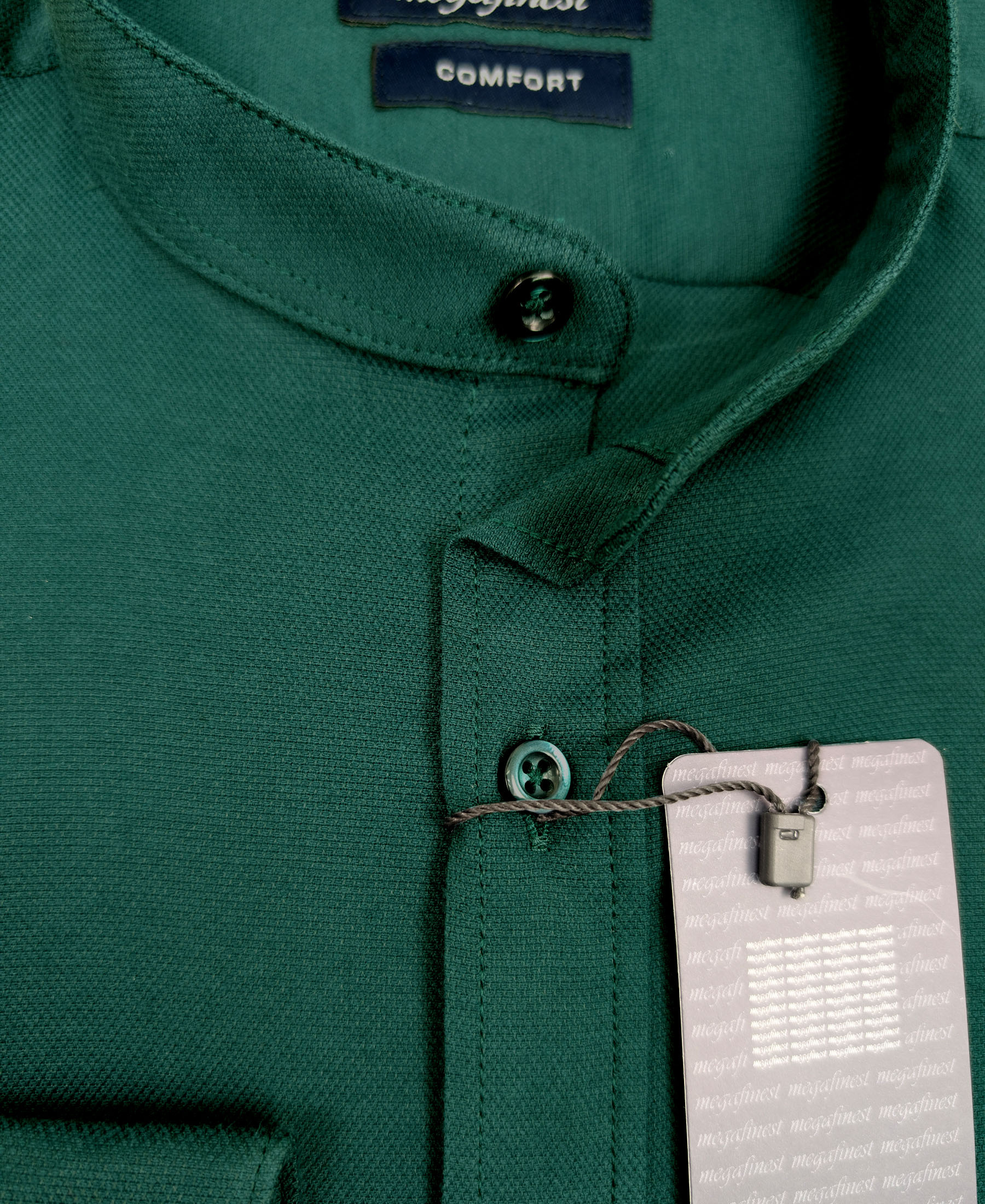 Zielona Koszula Męska Elegancka na stójce megafinest 295 Slim Fit