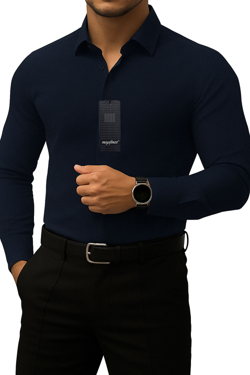 Elegancka granatowa koszula męska wizytowa klasyczna długi r. 307