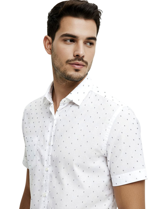 Elegancka Biała Koszula Męska z Delikatnym Wzorem Regular Fit 156