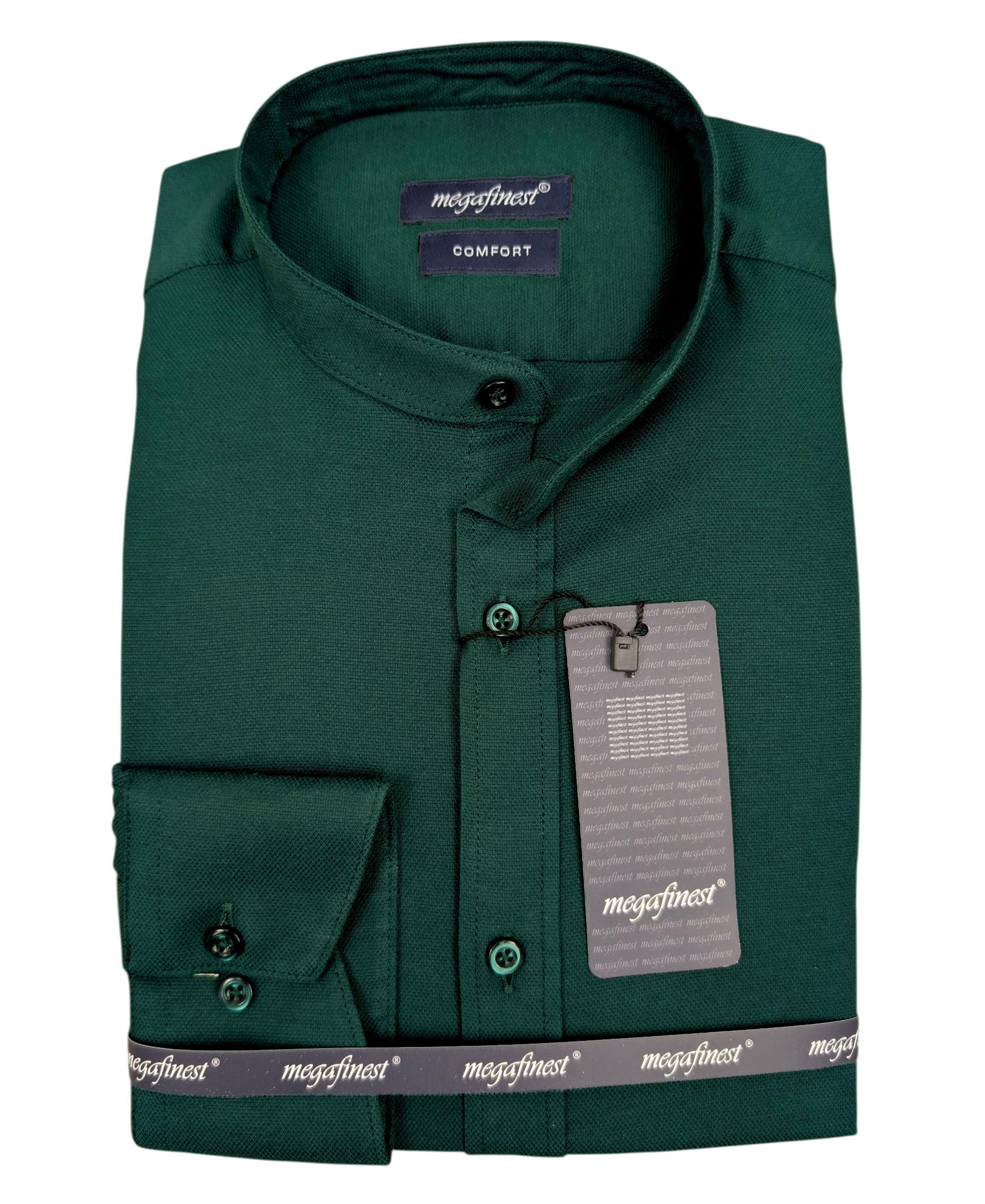 Zielona Koszula Męska Elegancka na stójce megafinest 295 Slim Fit