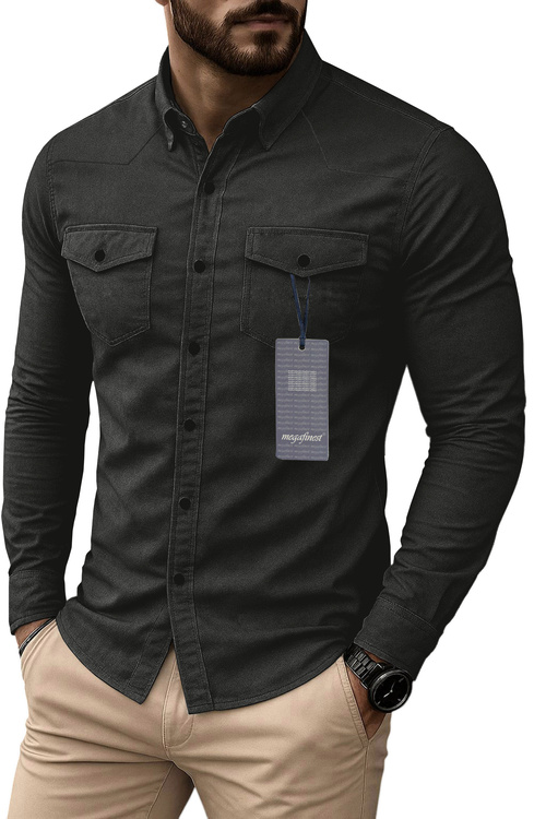 Czarna Koszula Męska Megafinest Flexible Black 286 Slim