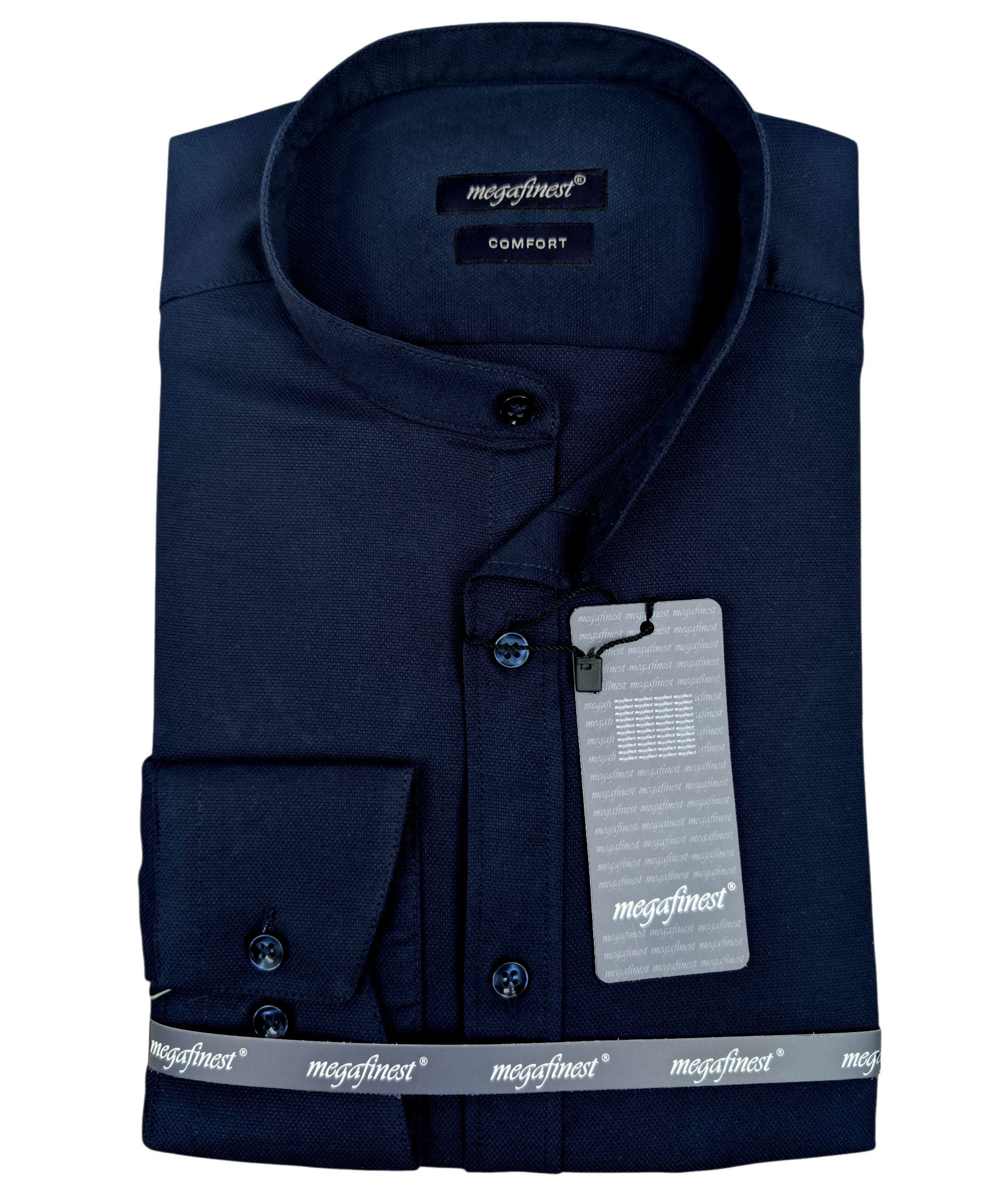 Granatowa Koszula Męska Elegancka na stójce megafinest 296 Slim Fit