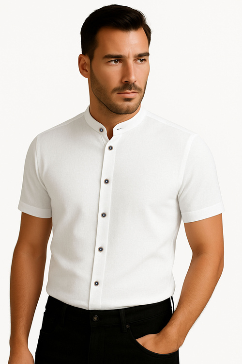 Duża Koszula Męska Regularna, Letnia na Stójkę  krótki Rękaw 244