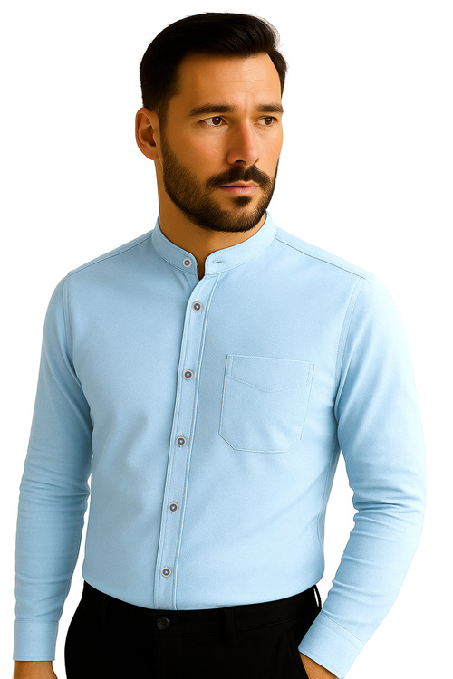 Koszula na Stójce Niebieska z Długim Rękawem 219