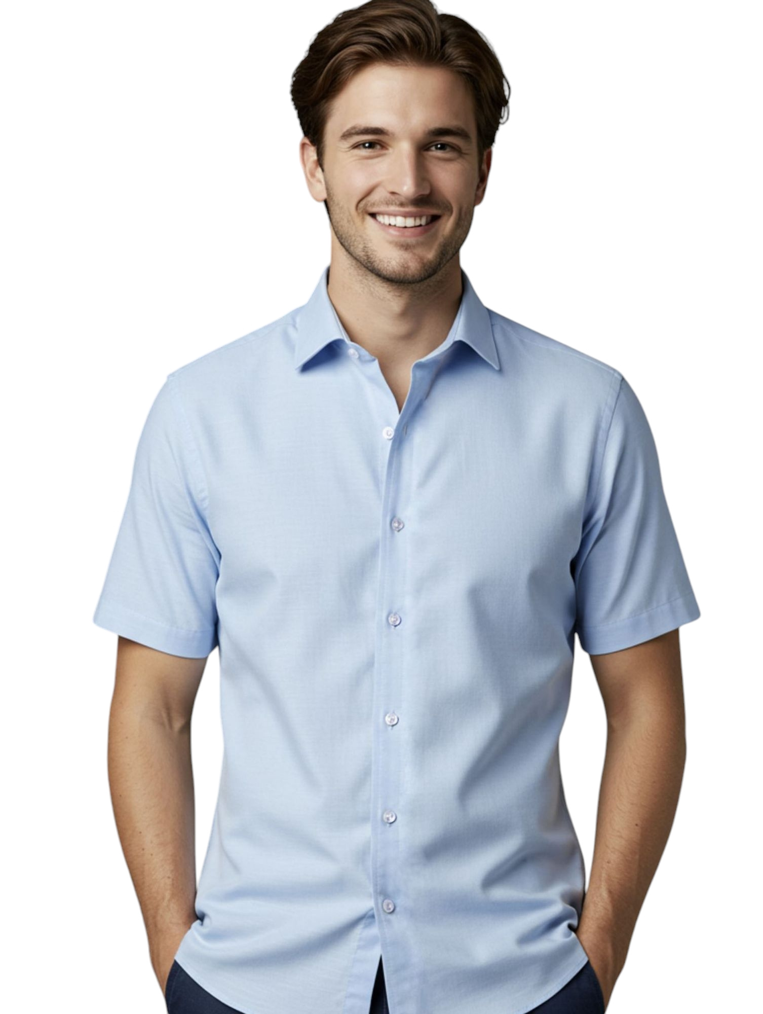 Koszula Męska na Krótki Rękaw Błękitna Slim Fit Model 153