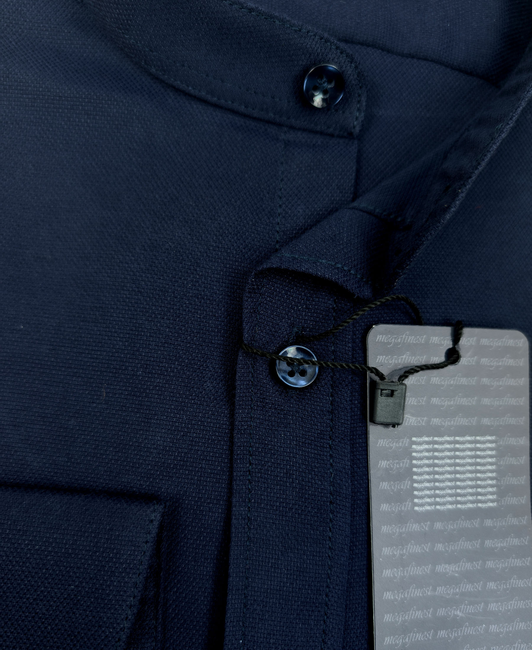 Granatowa Koszula Męska Elegancka na stójce megafinest 296 Slim Fit