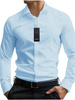 Niebieska Koszula Męska gładka z kołnierzykiem, długim rękawem 298
