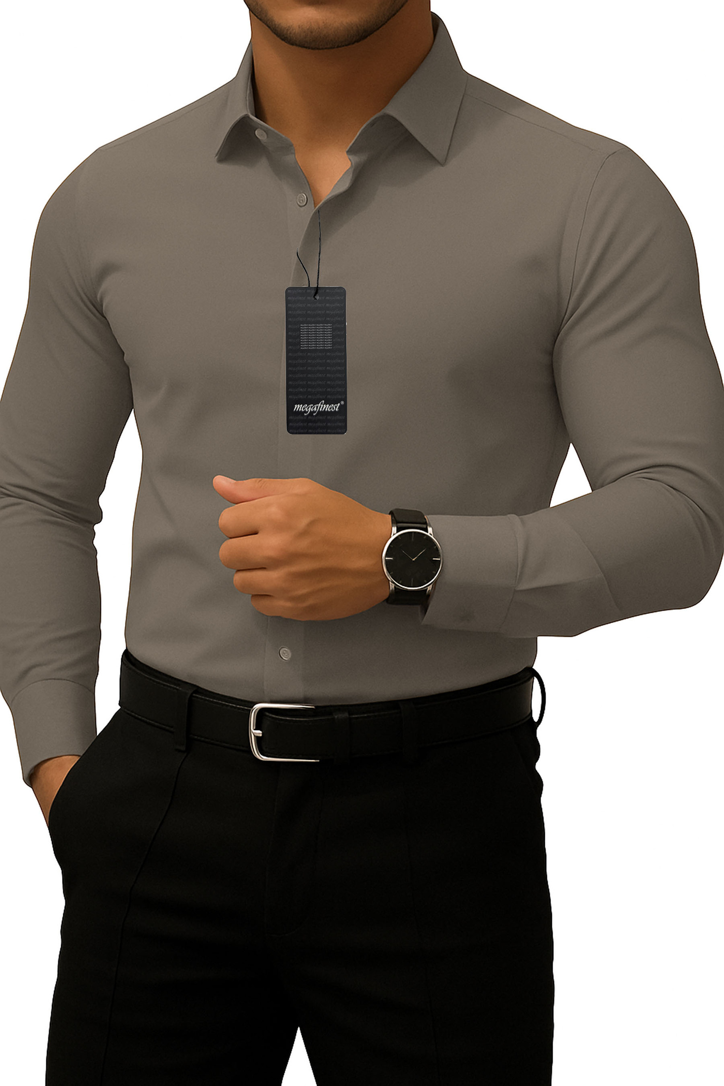 Elegancka szara koszula męska klasyczna długi rękaw 313