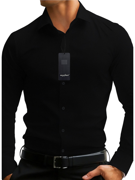 Czarna Koszula Męska Elegancka z długim rękawem Slim fit 305