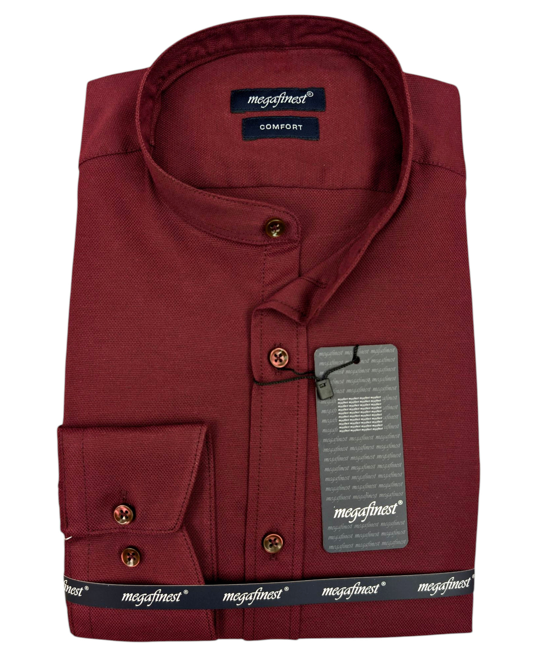 Bordowa Koszula Męska Elegancka na stójce megafinest 292 Slim Fit