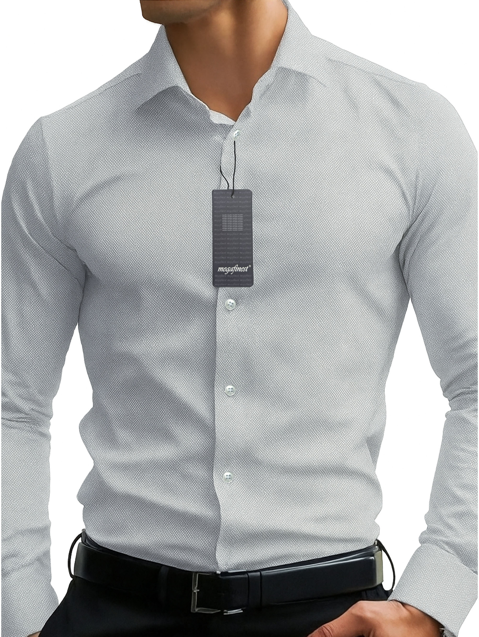 Szara Koszula Męska gładka z kołnierzykiem, długim rękawem 299