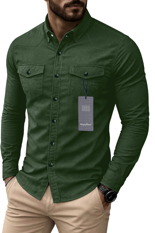 Khaki Koszula Męska Megafinest Flexible Military Green 287 Slim