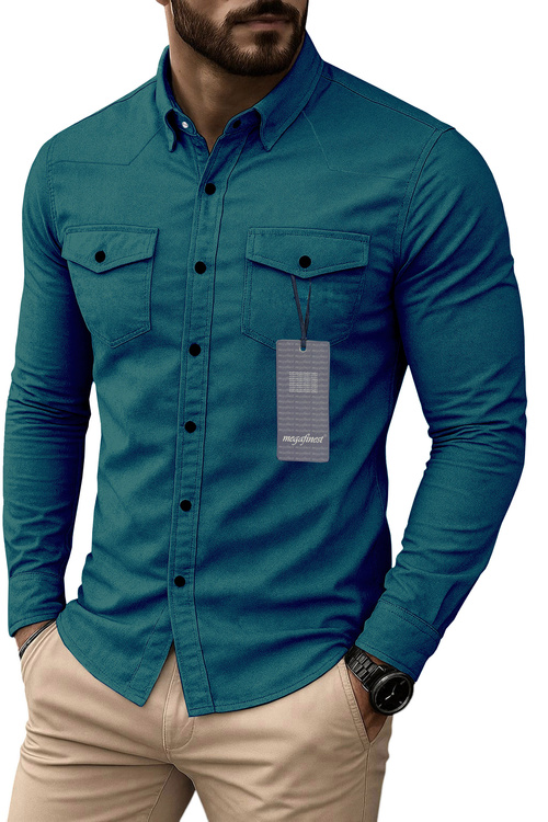 Niebieska Koszula Męska Megafinest Flexible Marine Blue 289 Slim