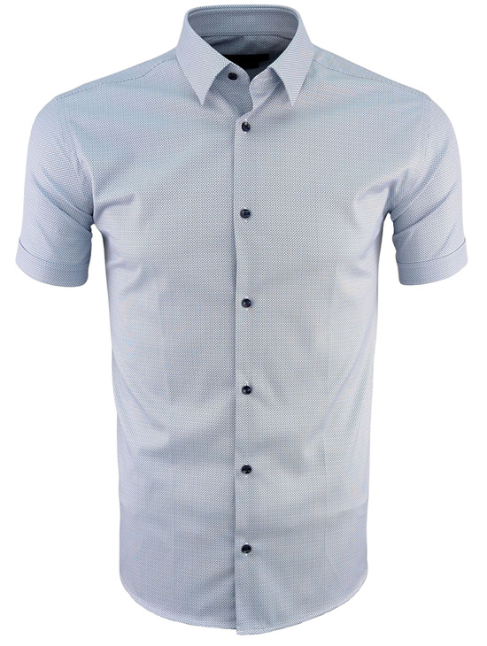 Biała Nowoczesna Koszula Męska z Kontrastowymi Guzikami na Krótki Rękaw Model 142