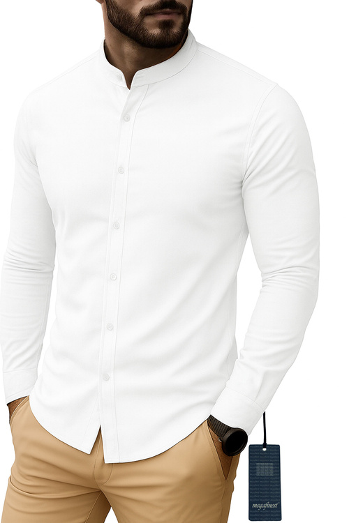Biała Koszula Męska Elegancka na stójce megafinest 294 Slim Fit