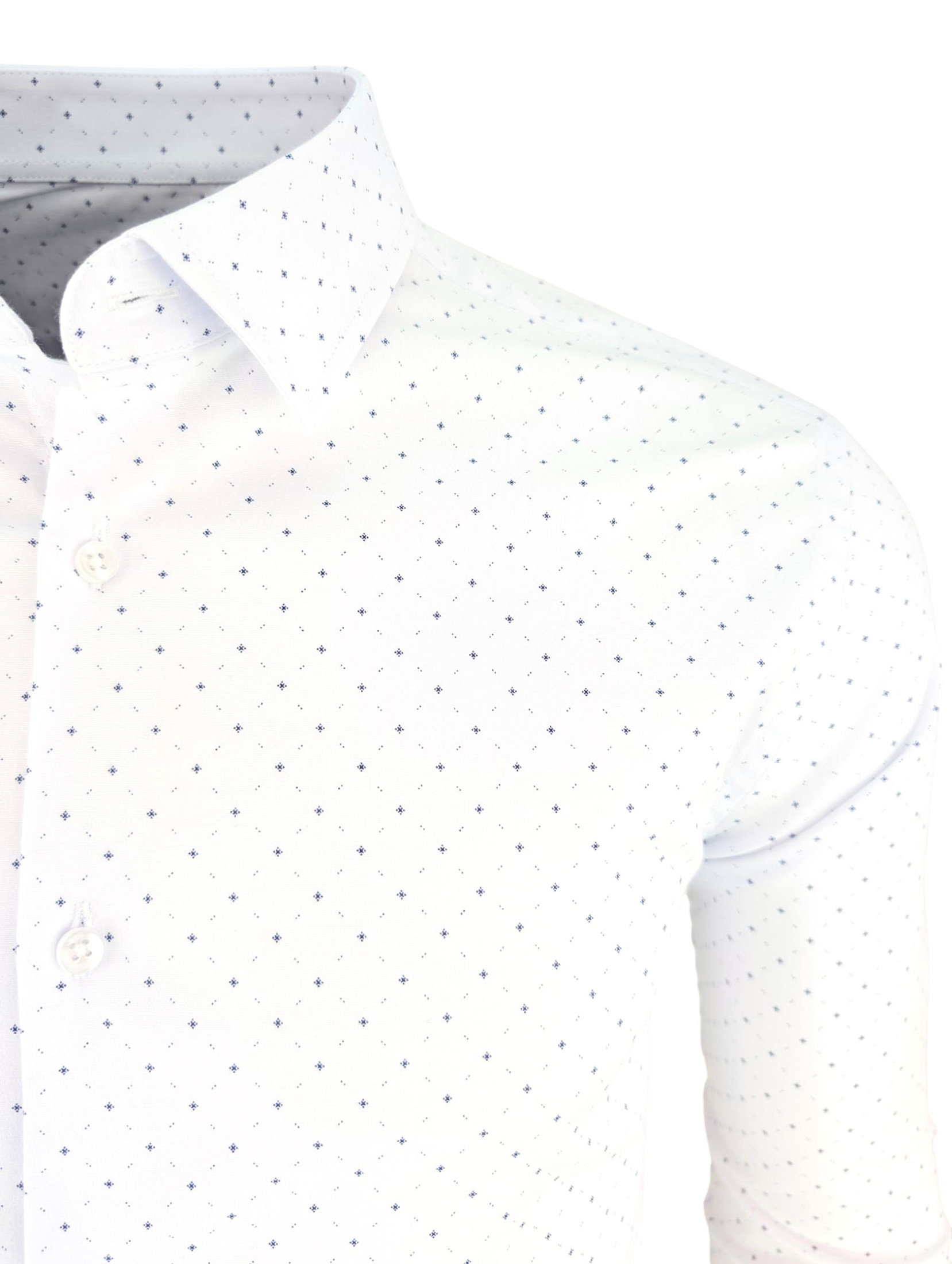 Elegancka Koszula Męska Biała Slim Fit Granatowy Wzór Komfortowa 208