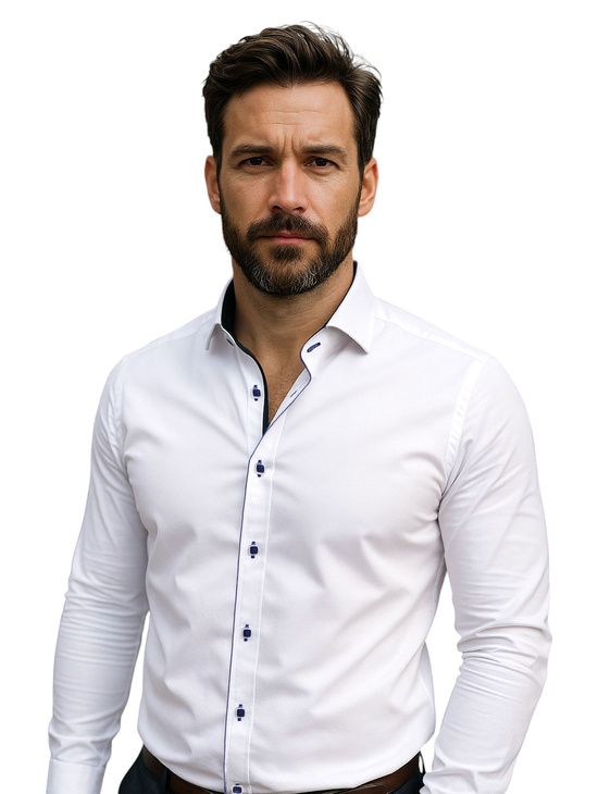 Biznesowa Koszula Męska z Kontrastowymi Detalami Slim 663