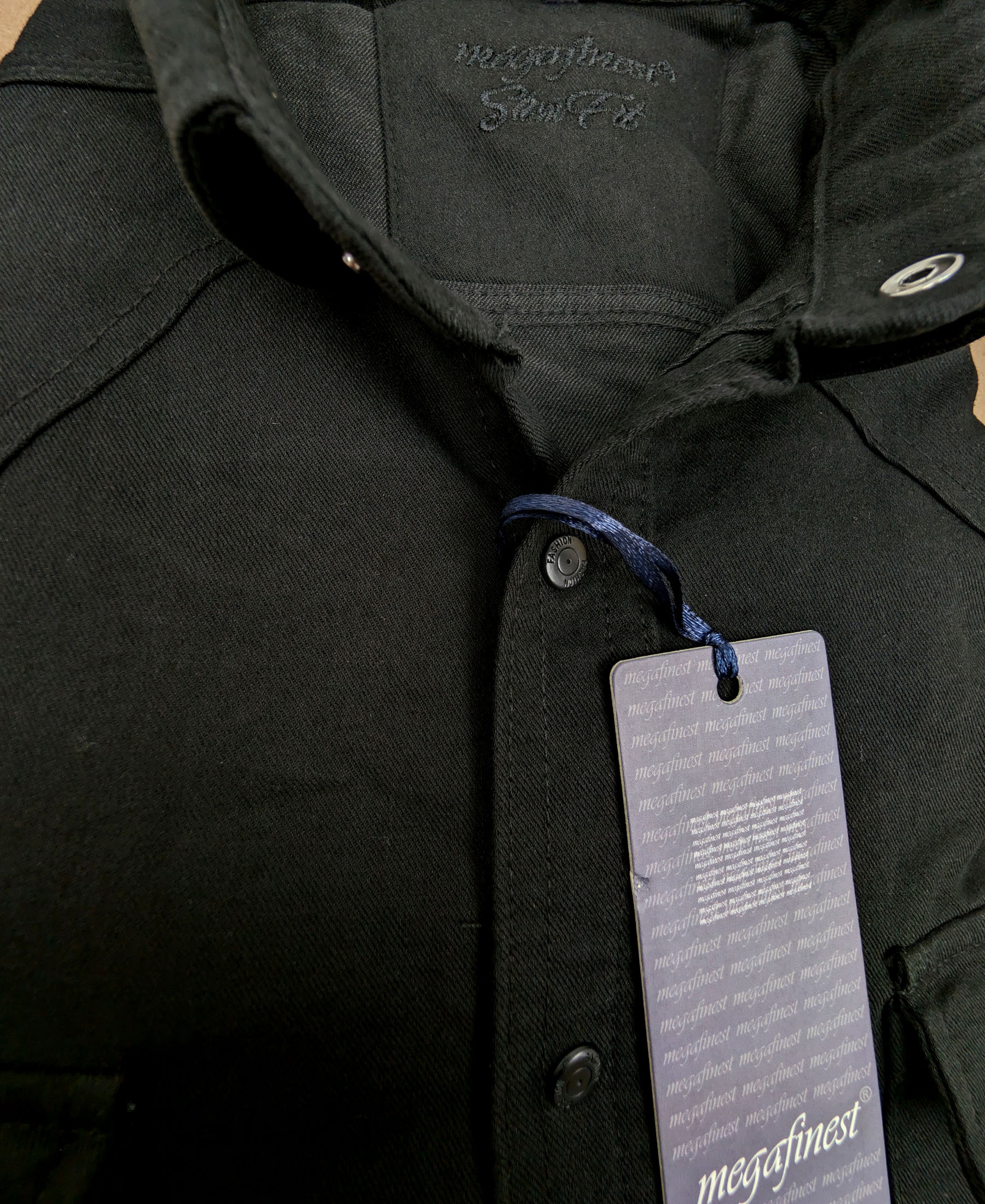 Czarna Koszula Męska Megafinest Flexible Black 286 Slim