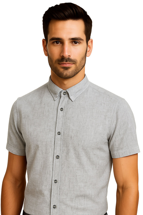 Szara Koszula Męska z Krótkim Rękawem SLIM FIT Model 248