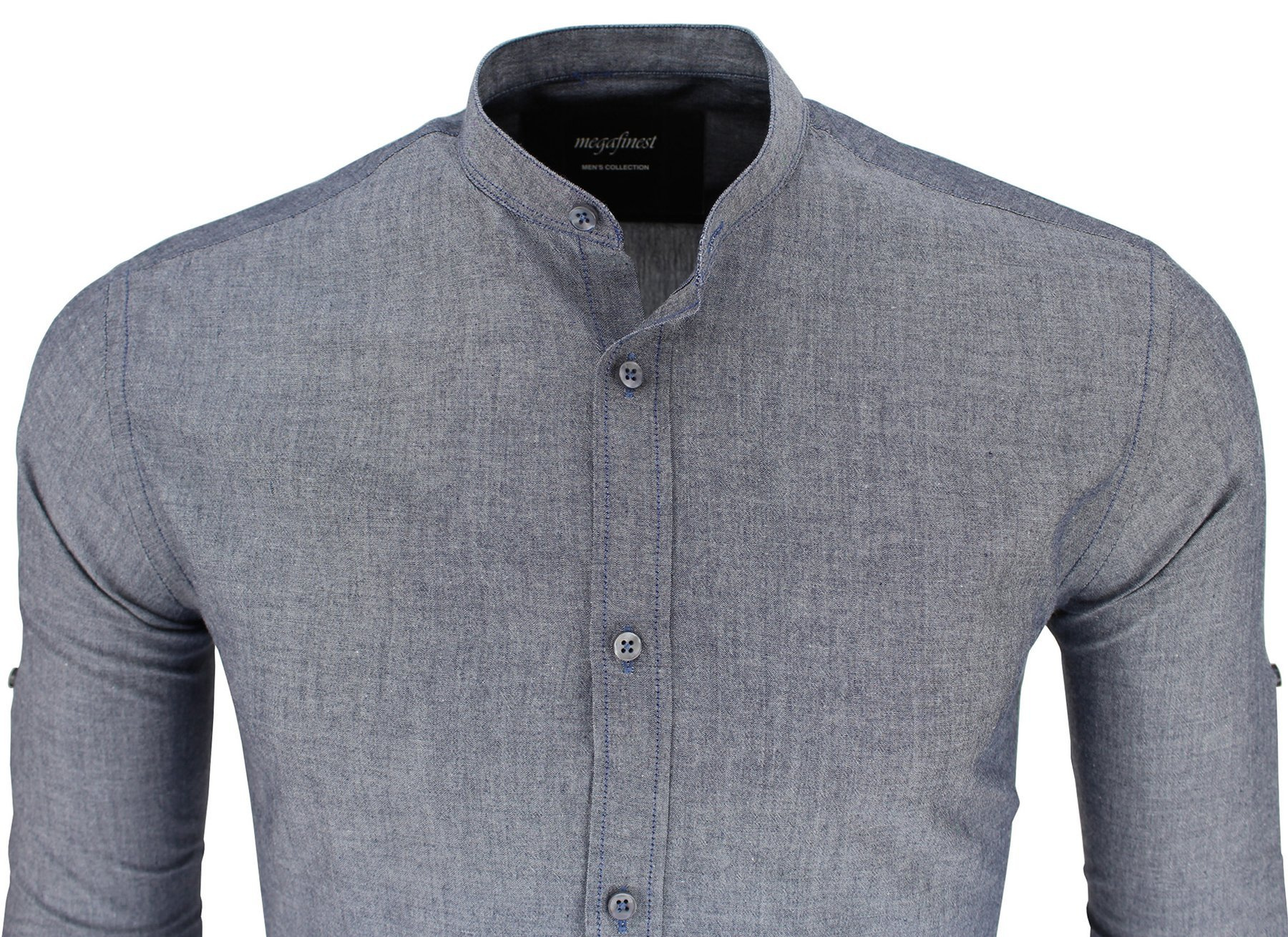 Koszula męska na stójkę slim fit szara 583