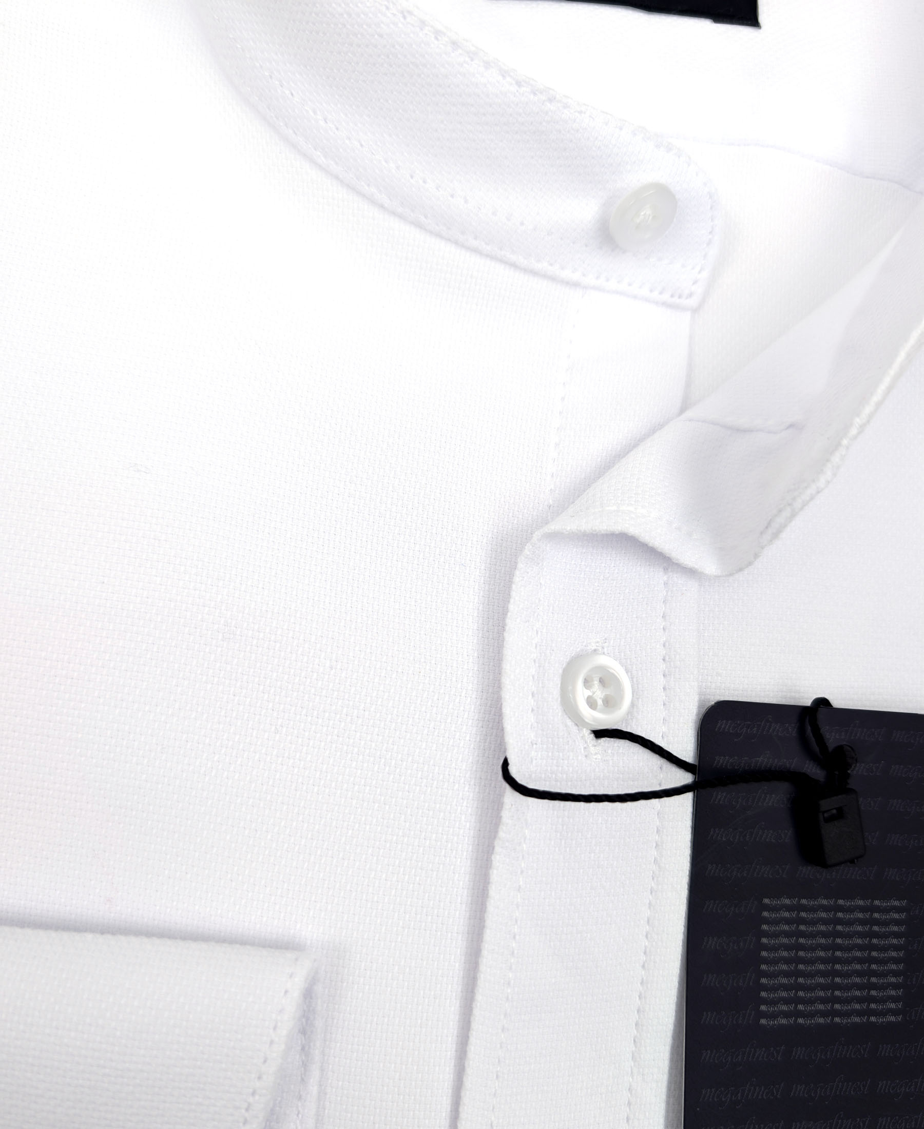 Biała Koszula Męska Elegancka na stójce megafinest 294 Slim Fit