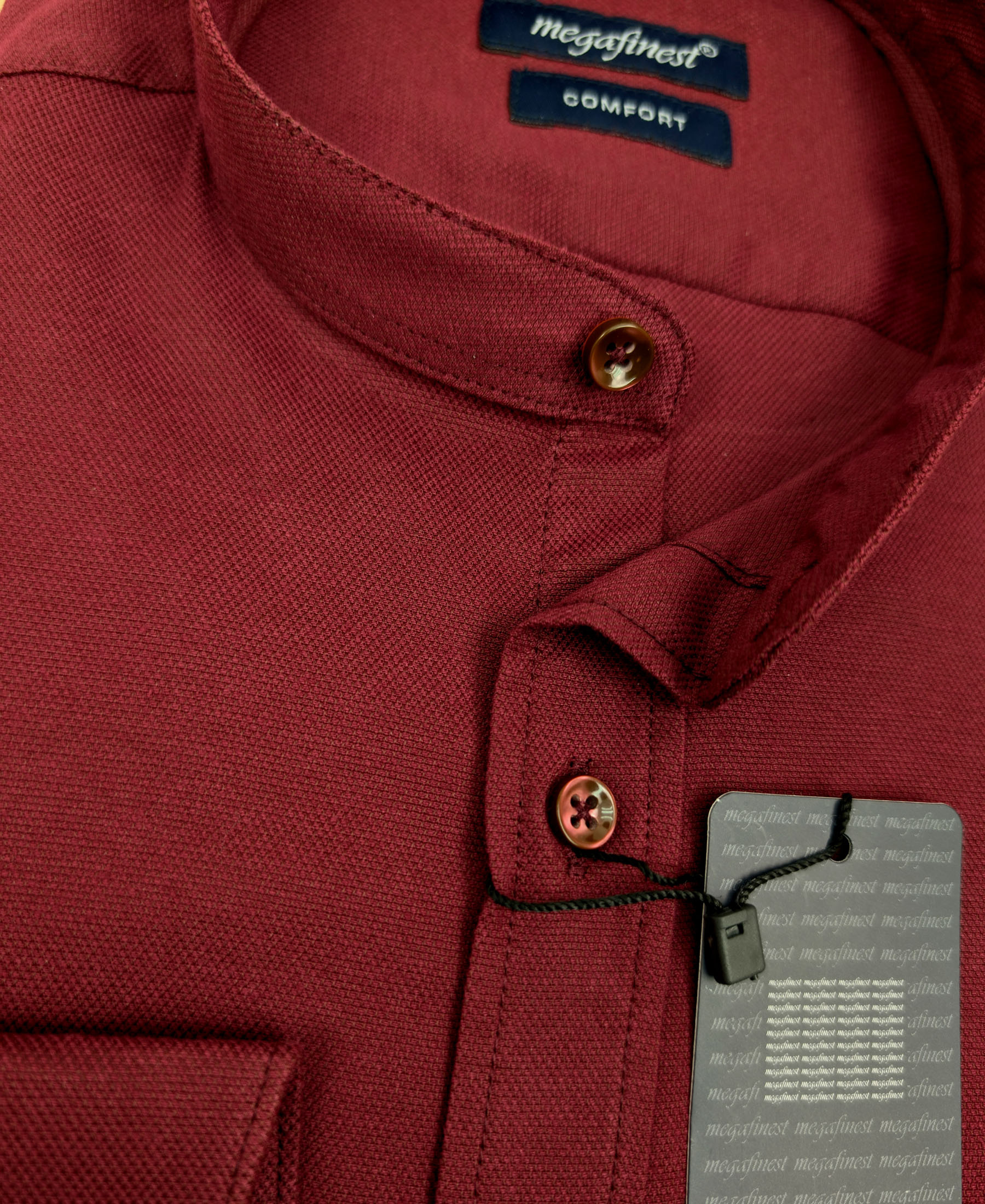 Bordowa Koszula Męska Elegancka na stójce megafinest 292 Slim Fit