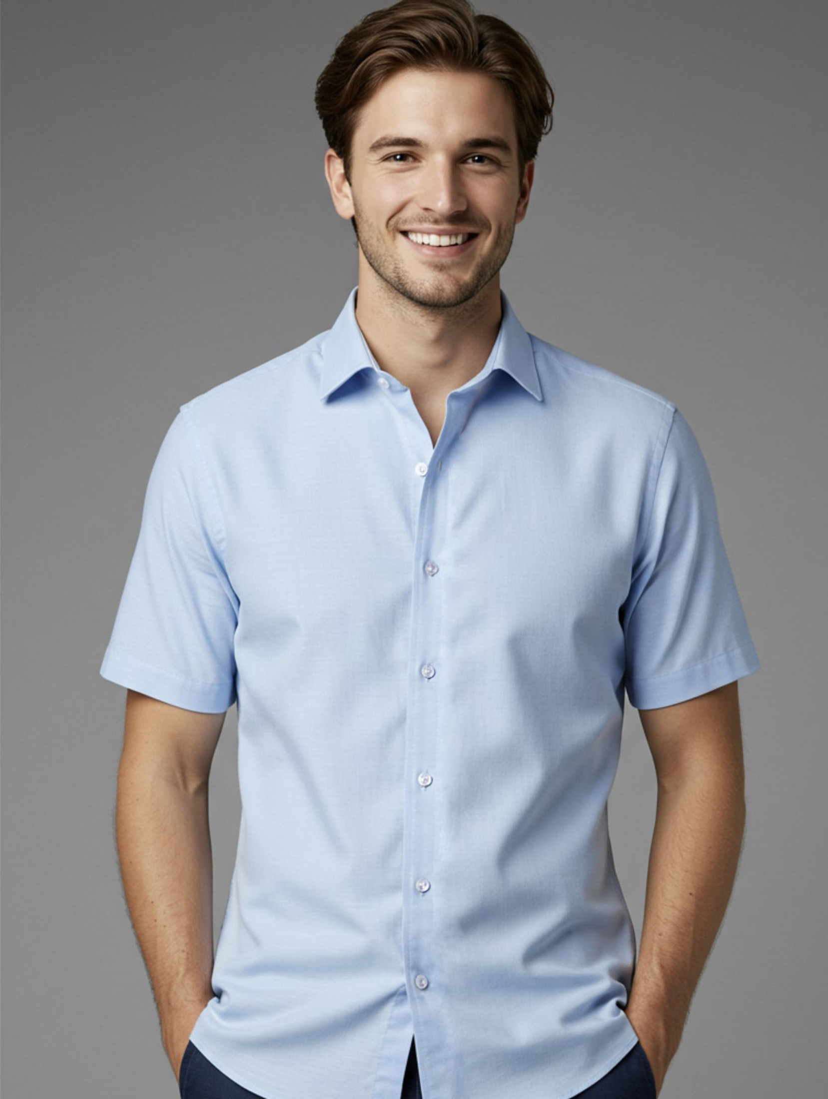 Koszula Męska na Krótki Rękaw Błękitna Slim Fit Model 153