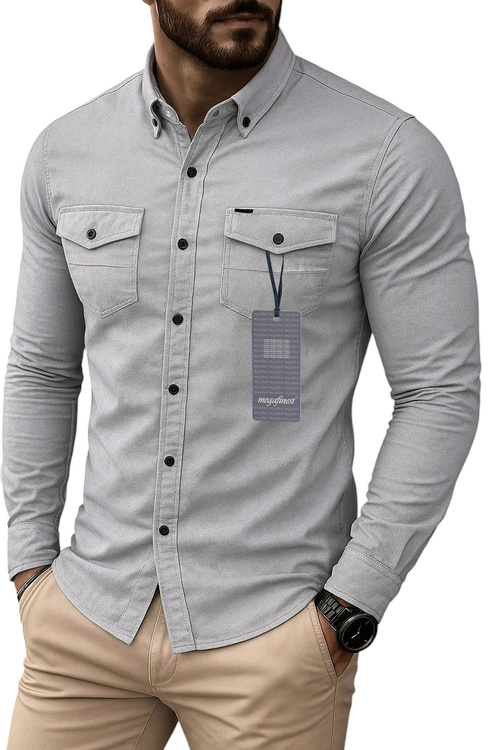 Koszula Szara Jeansowa Męska Sportowa Długi Rękaw 273