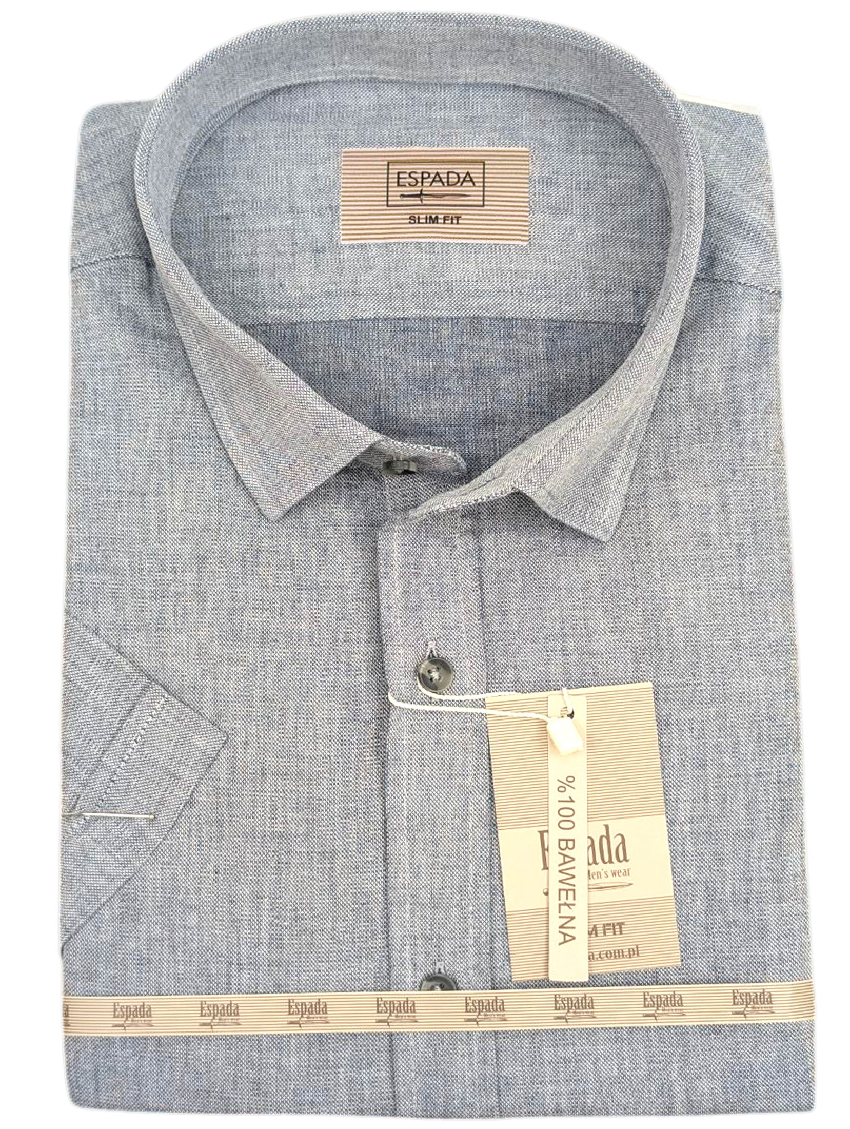 Szara Koszula Męska z Krótkim Rękawem SLIM FIT Model 248