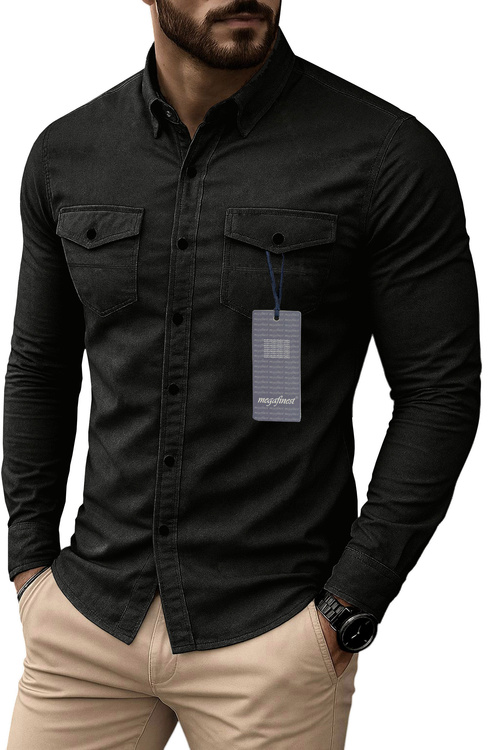 Koszula Czarna Jeansowa Męska Sportowa Długi Rękaw 291