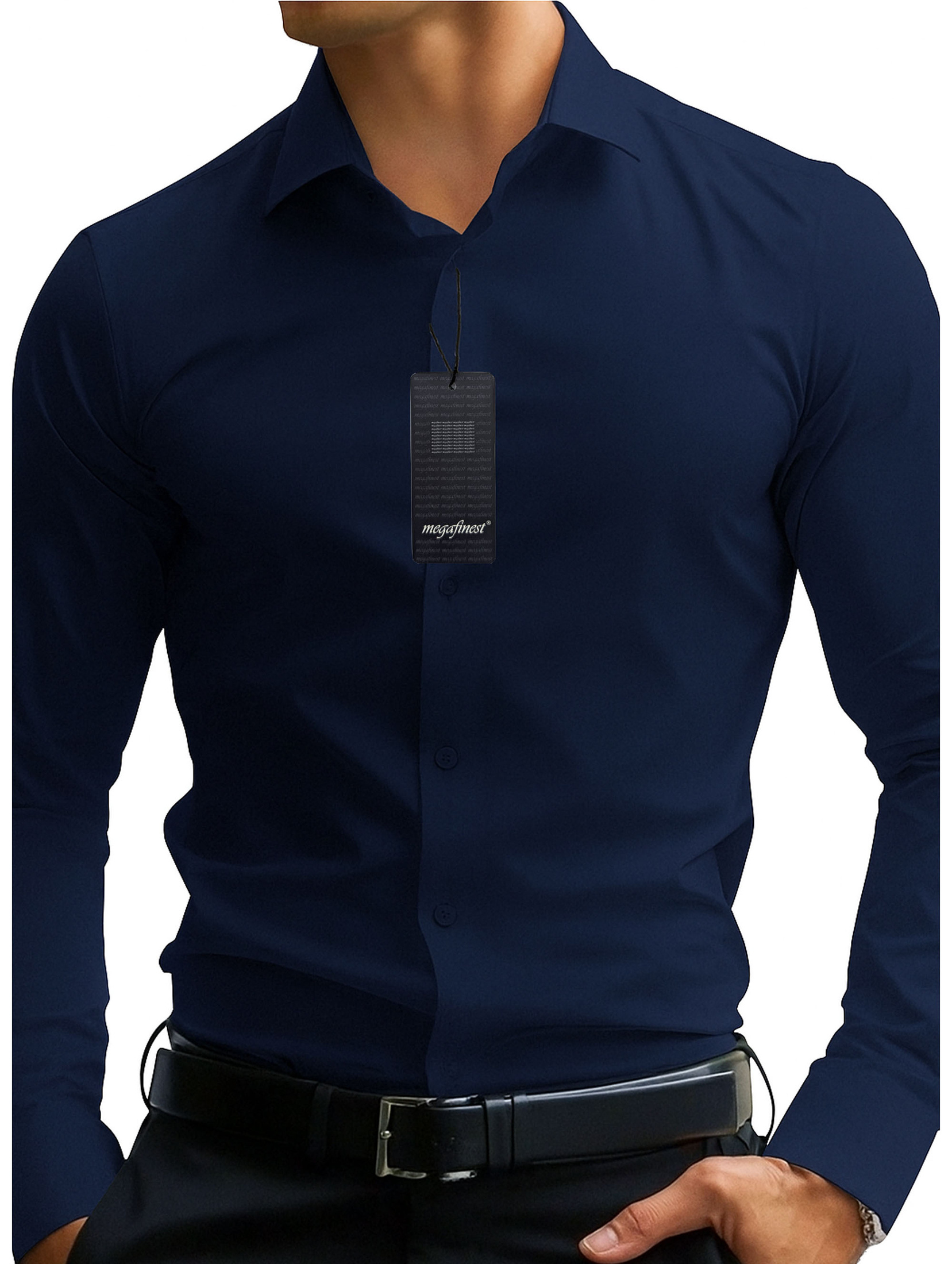 Granatowa Koszula Męska Elegancka z długim rękawem 304