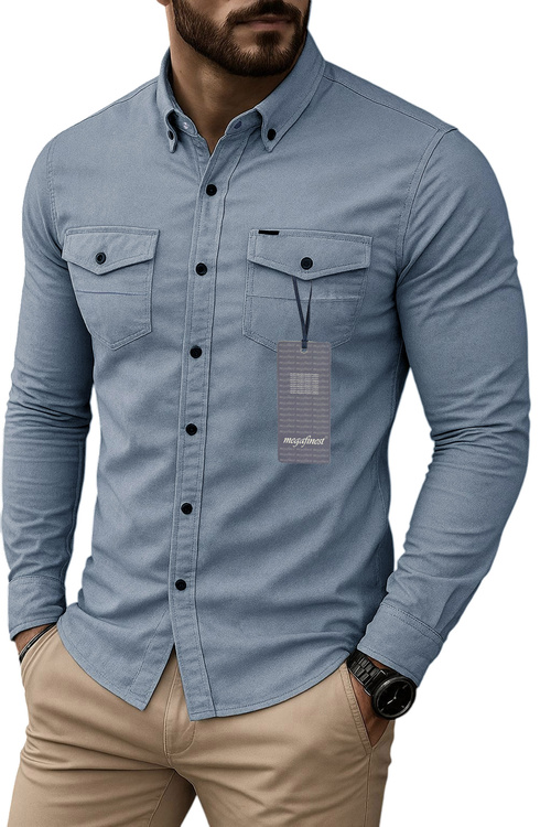 Koszula Niebieska Jeansowa Męska Sportowa Długi Rękaw 274