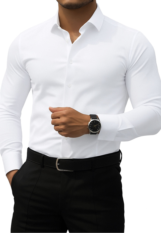 Biała Koszula Męska z Długim Rękawem Regularna Model 241