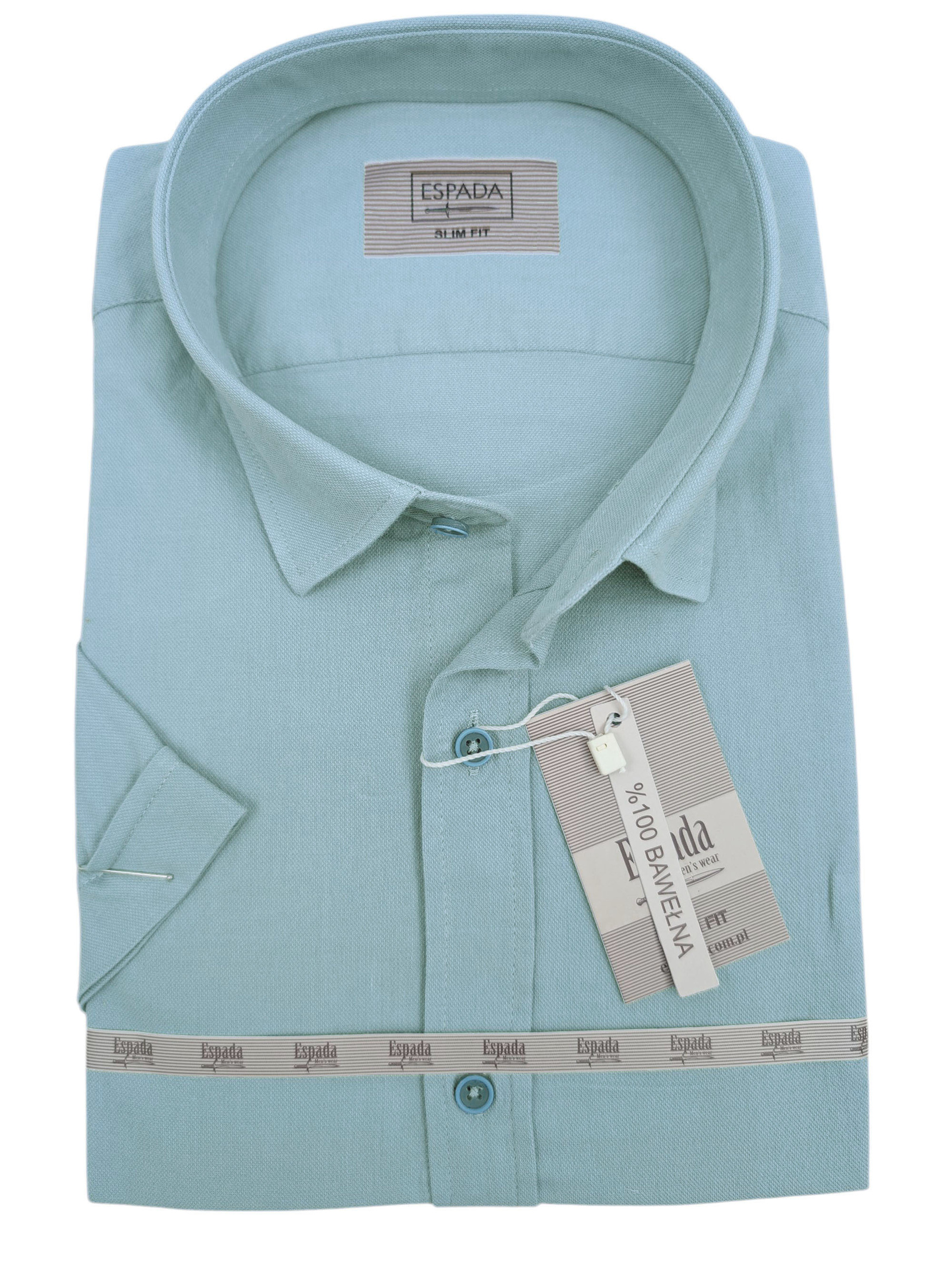 Zielona Koszula Męska z Krótkim Rękawem SLIM FIT Model 247