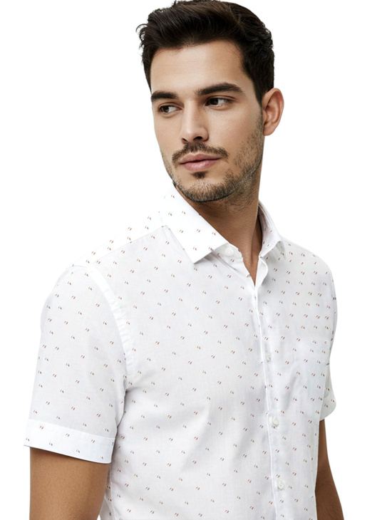 Koszula Męska Biała z brązowym wzorkiem 231 do beżu, brązu