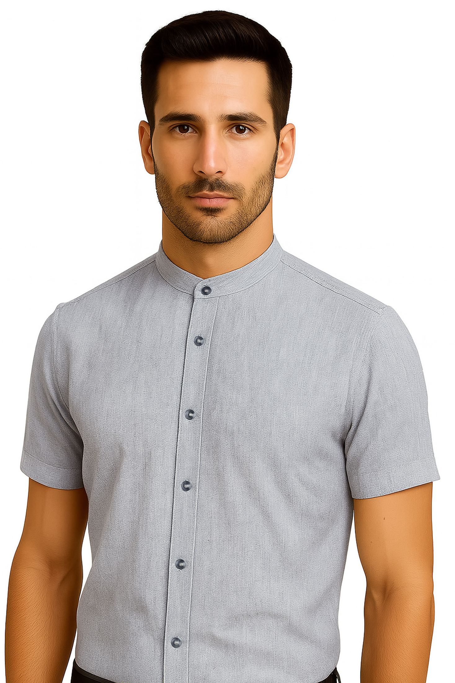 Szara Koszula Męska ze Stójką Bawełniana SLIM FIT Model 252