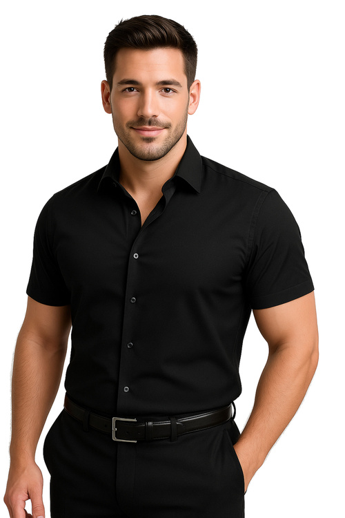 Czarna Koszula Męska z Kołnierzykiem Klasyczna model 237