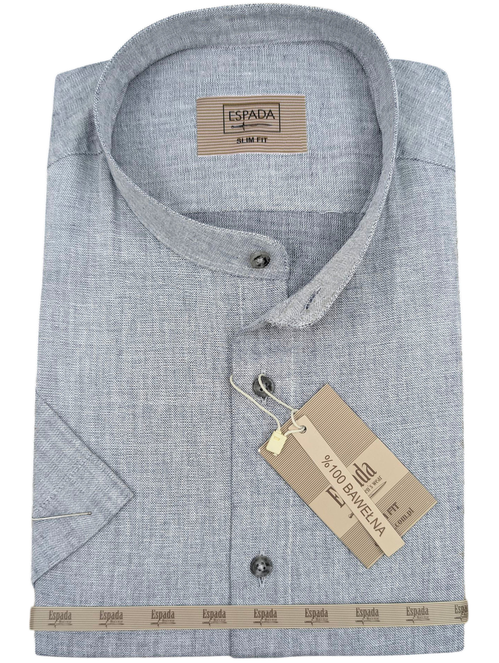 Szara Koszula Męska ze Stójką Bawełniana SLIM FIT Model 252