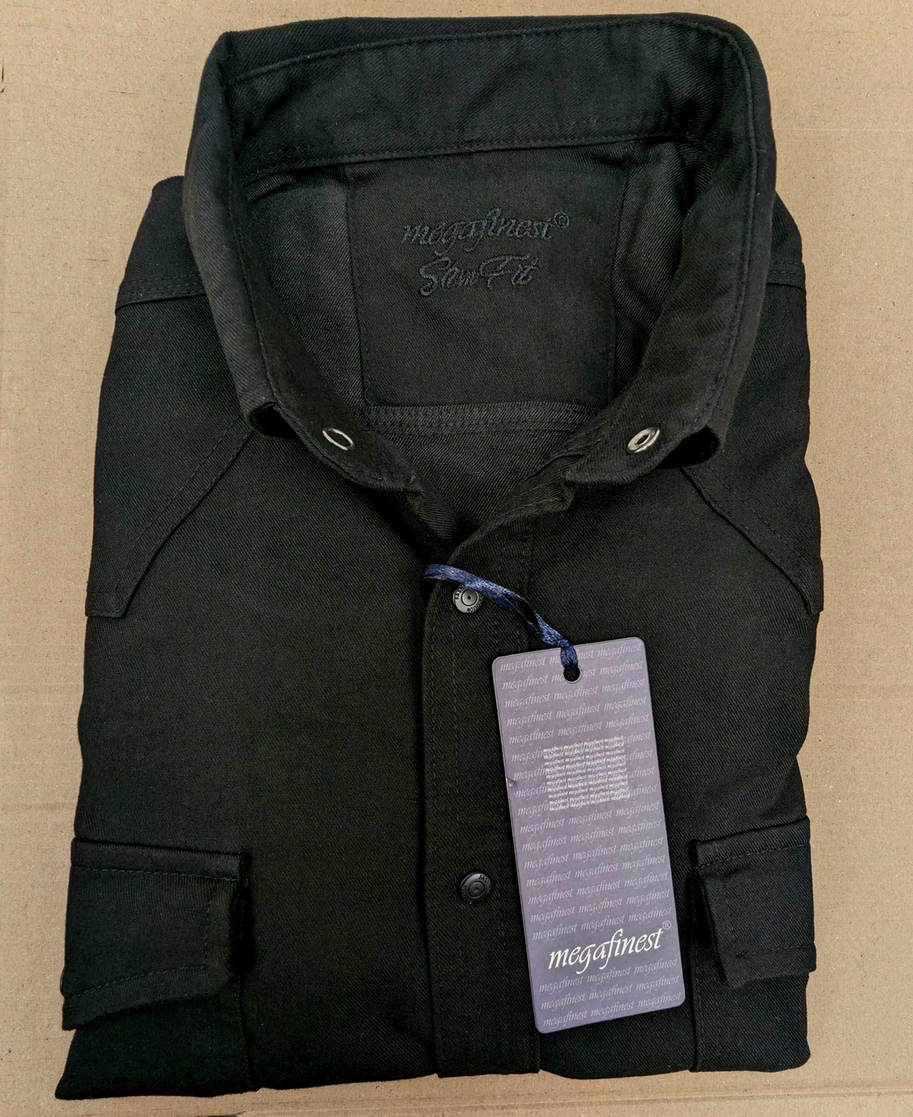 Czarna Koszula Męska Megafinest Flexible Black 286 Slim