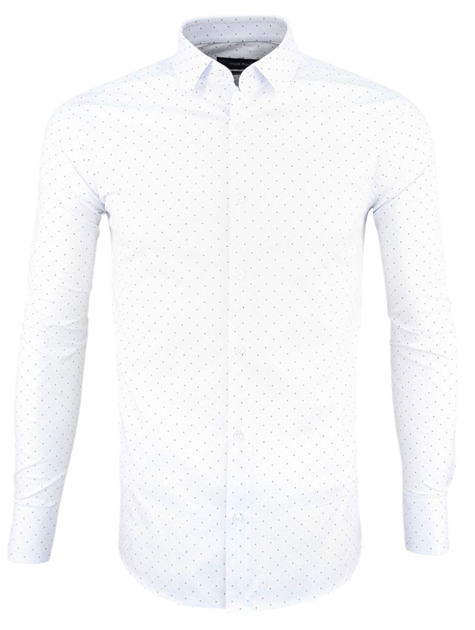 Elegancka Koszula Męska Biała Slim Fit Granatowy Wzór Komfortowa 208
