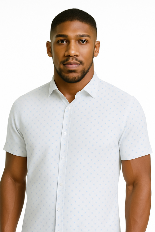 Koszula Męska Biała z Krótkim Rękawem i Delikatnym Wzorem – Elegancka na Lato