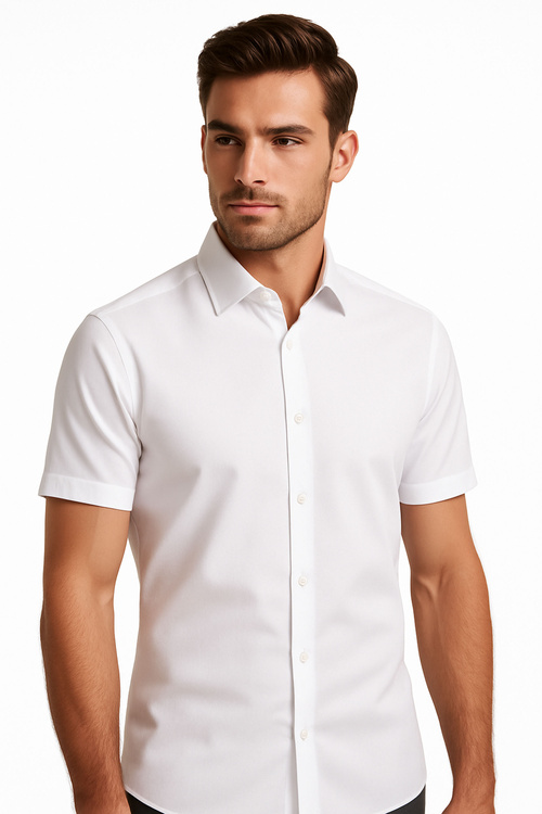 Elegancka Biała Koszula Męska na Krótki Rękaw Slim Stylowa i Wygodna