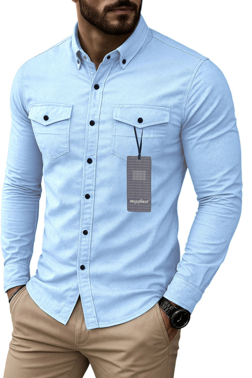 Niebieska Bawełniana Koszula Jeansowa Sportowa Długi Rękaw 282