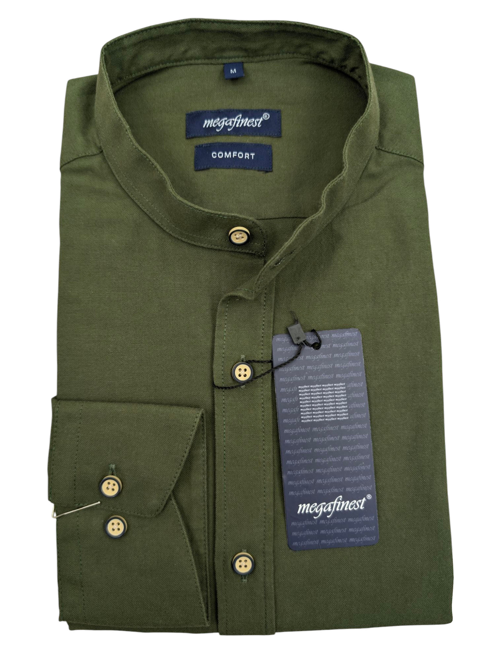 Oryginalna Koszula Męska Zielona Khaki ze Stójką Slim model 968
