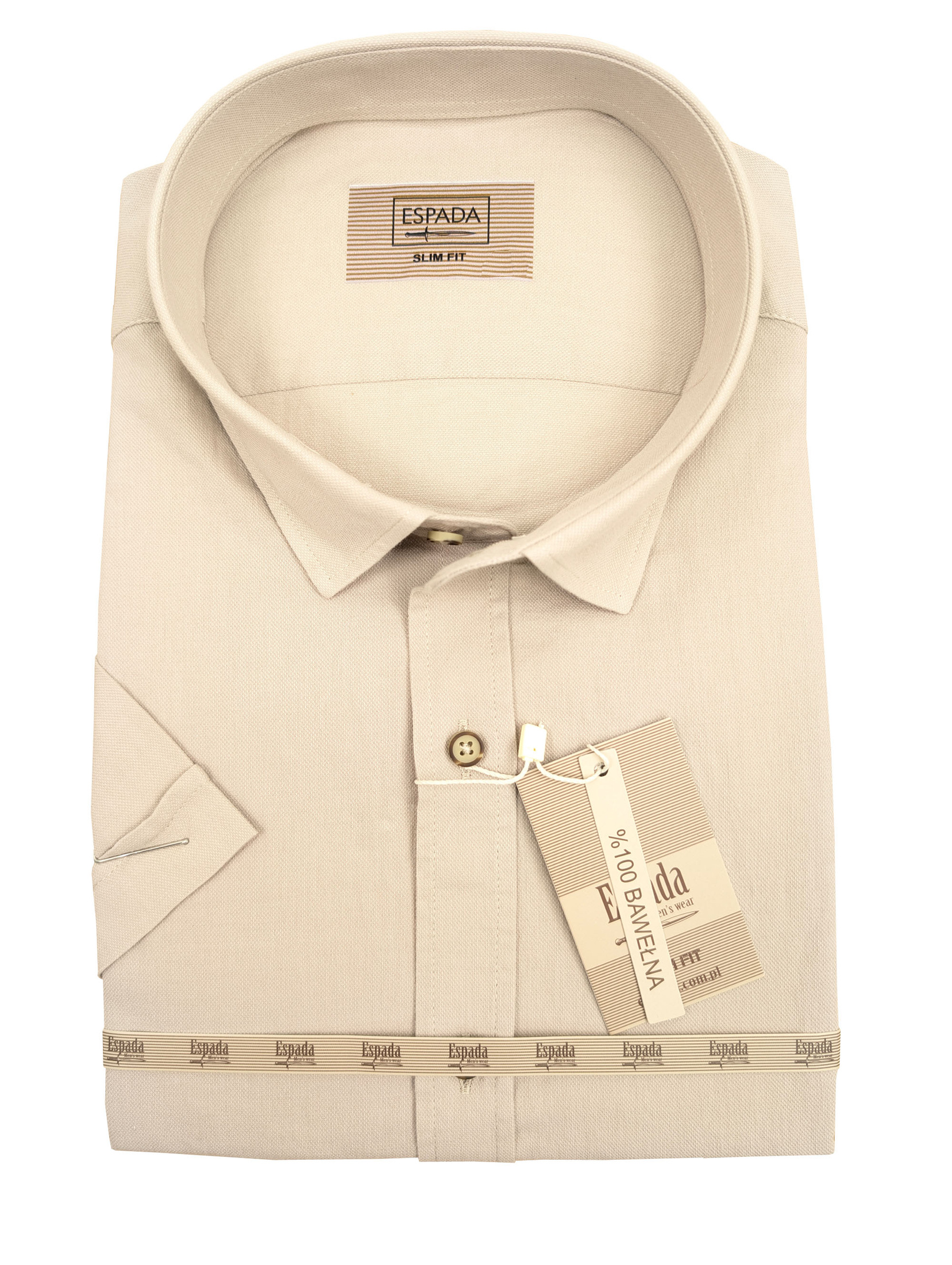 Beżowa Koszula Męska z Krótkim Rękawem SLIM FIT Model 251