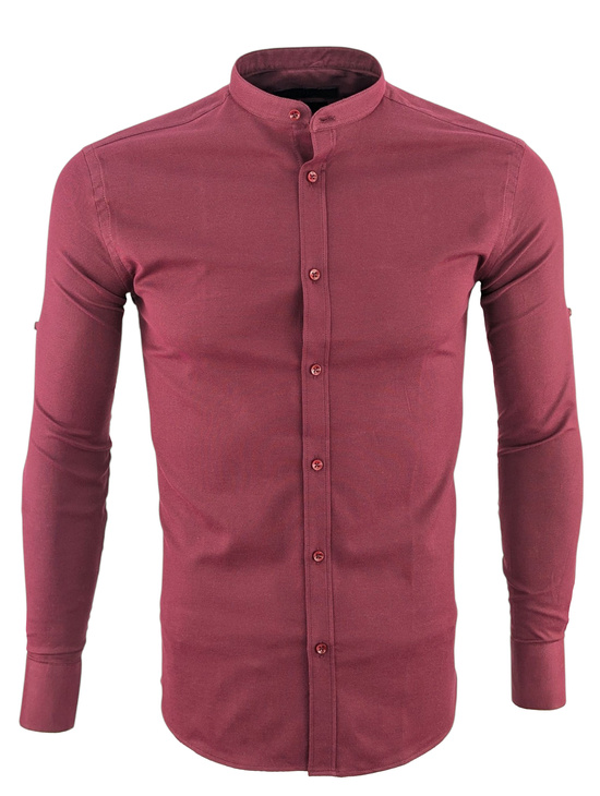 Bordowa Koszula Męska Ze Stójką Slim Fit Model 126