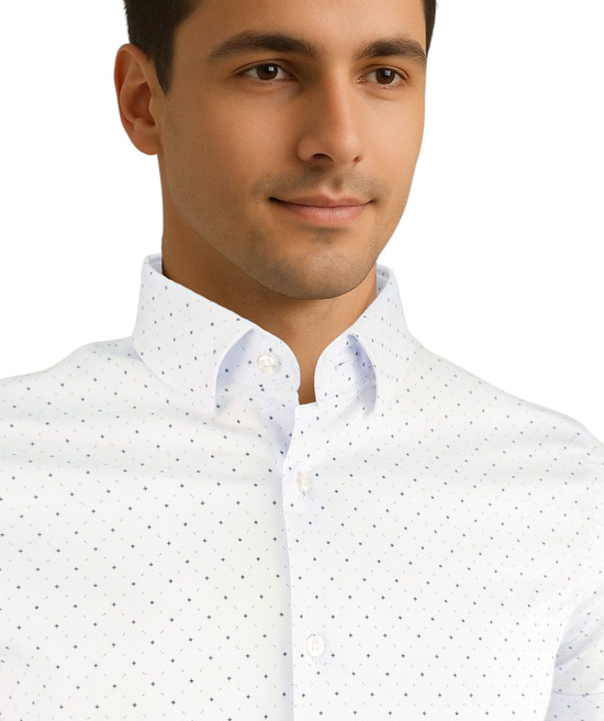Elegancka Biała w Kropki Koszula Męska z elastanem model 196