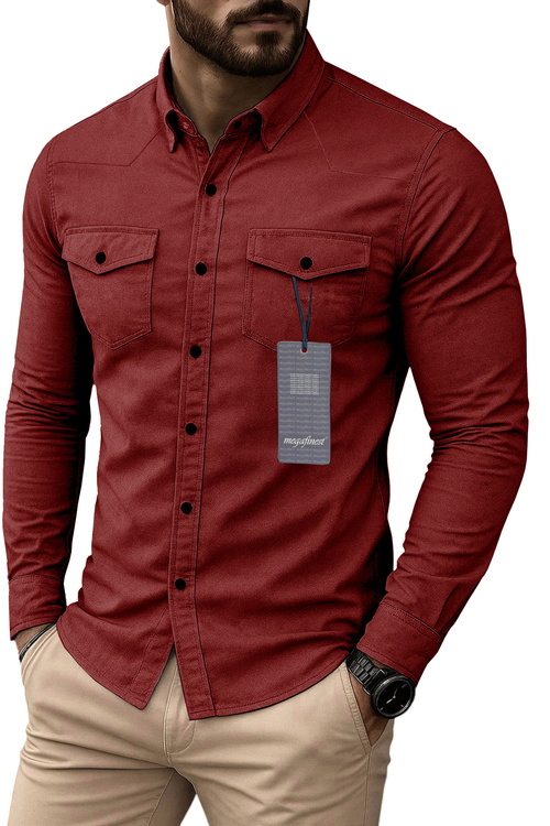 Bordowa Koszula Męska Megafinest Flexible Crimson 288 Slim