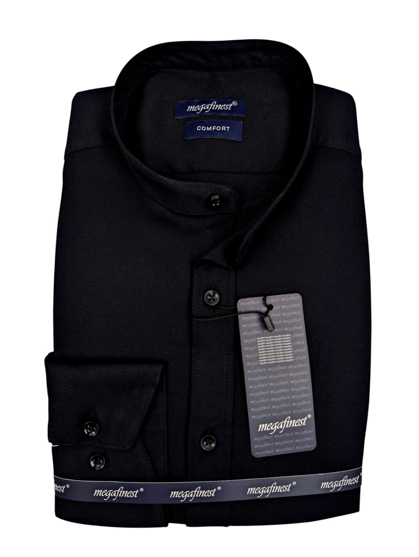 Czarna Koszula Męska Elegancka na stójce megafinest 293 Slim Fit